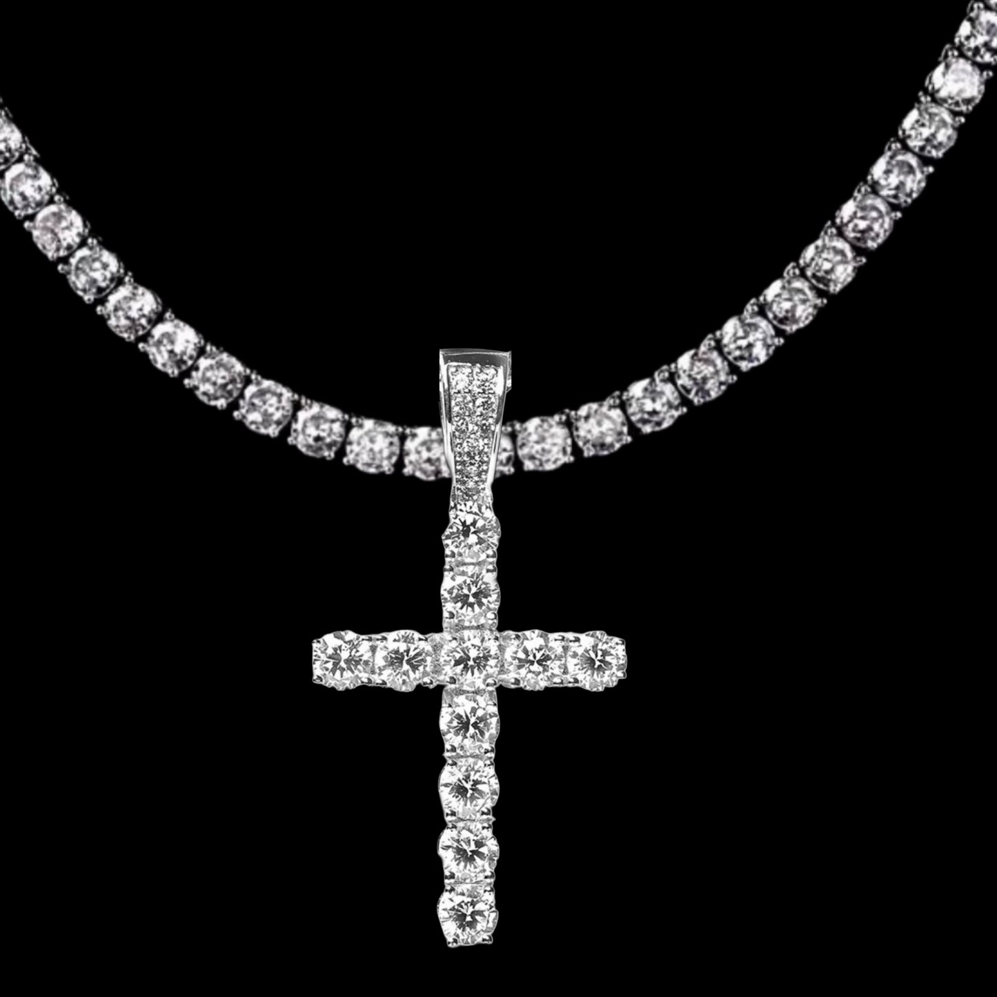 SILVER CROSS DIAMOND NECKLACE