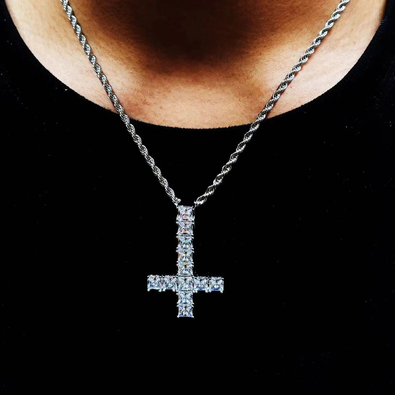WHITE GOLD ST PETER CROSS NECKLACE