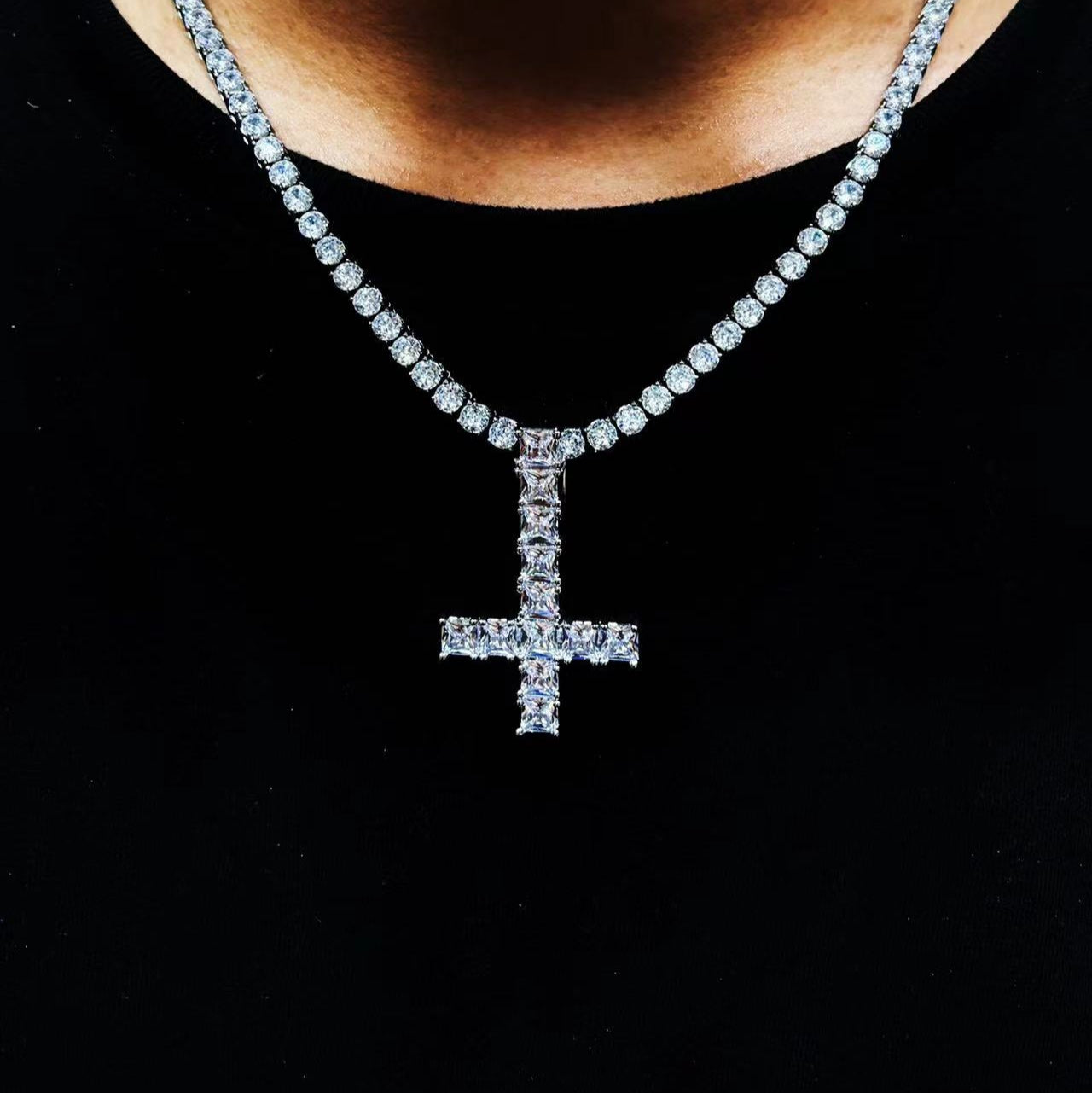 WHITE GOLD ST PETER CROSS NECKLACE
