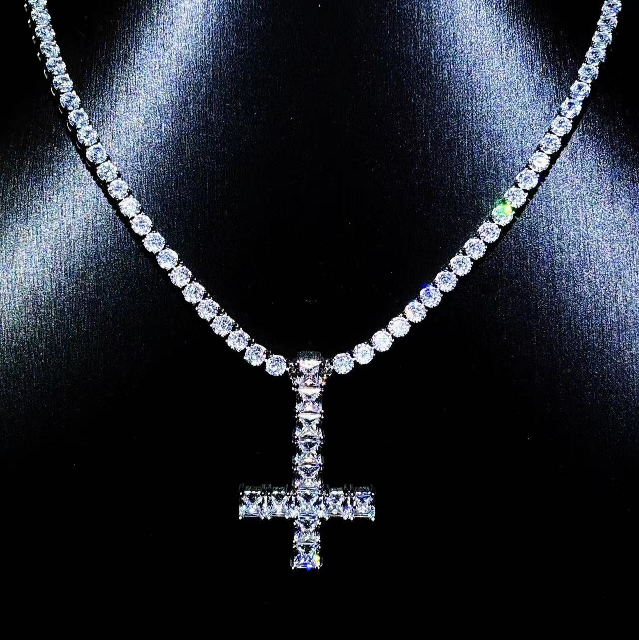 WHITE GOLD ST PETER CROSS NECKLACE