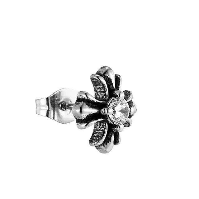 "ONYX" SPIKED DIAMOND CROSS EARRINGS