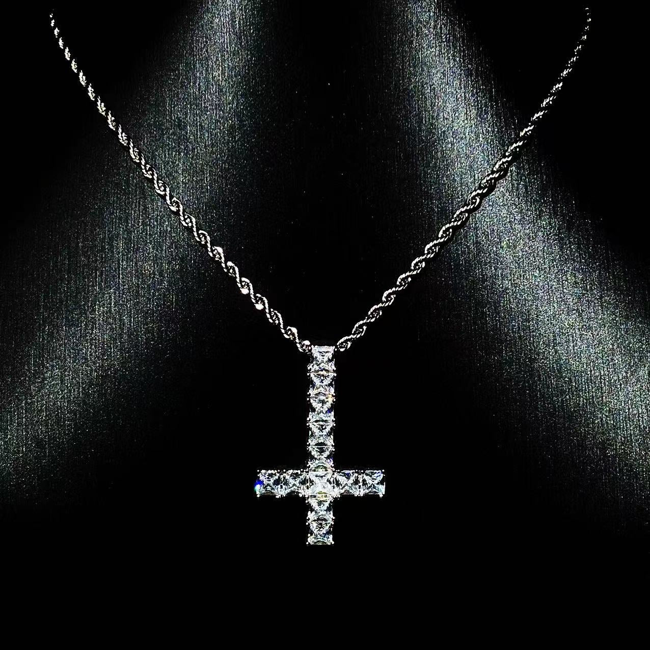 WHITE GOLD ST PETER CROSS NECKLACE