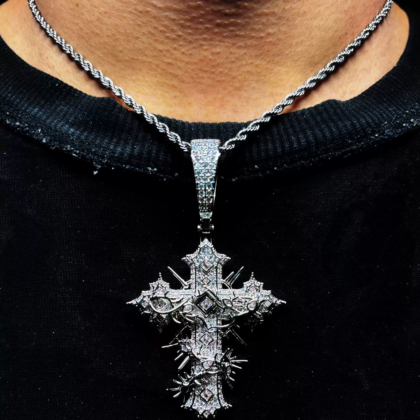 "SAINTS CREED" WHITE GOLD CROSS NECKLACE