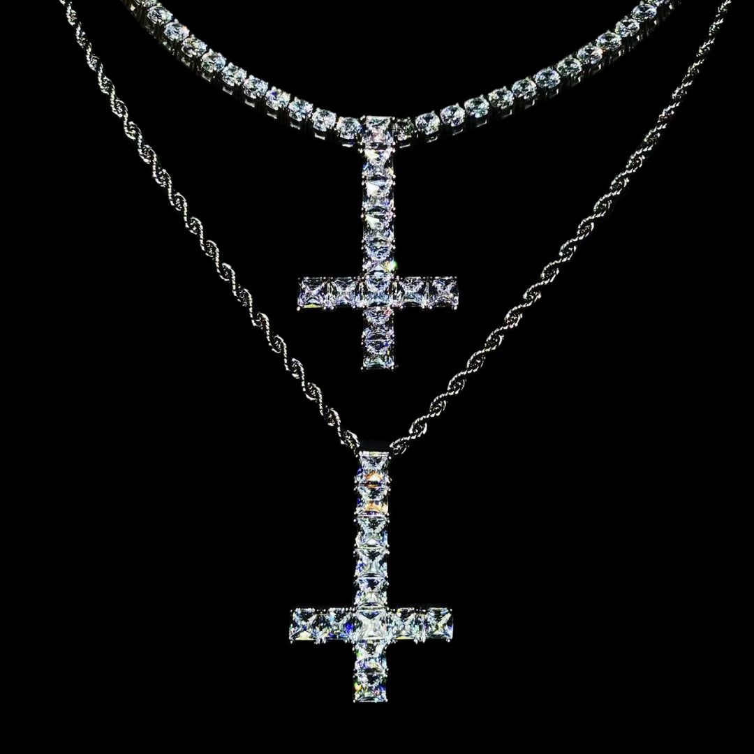 WHITE GOLD ST PETER CROSS NECKLACE