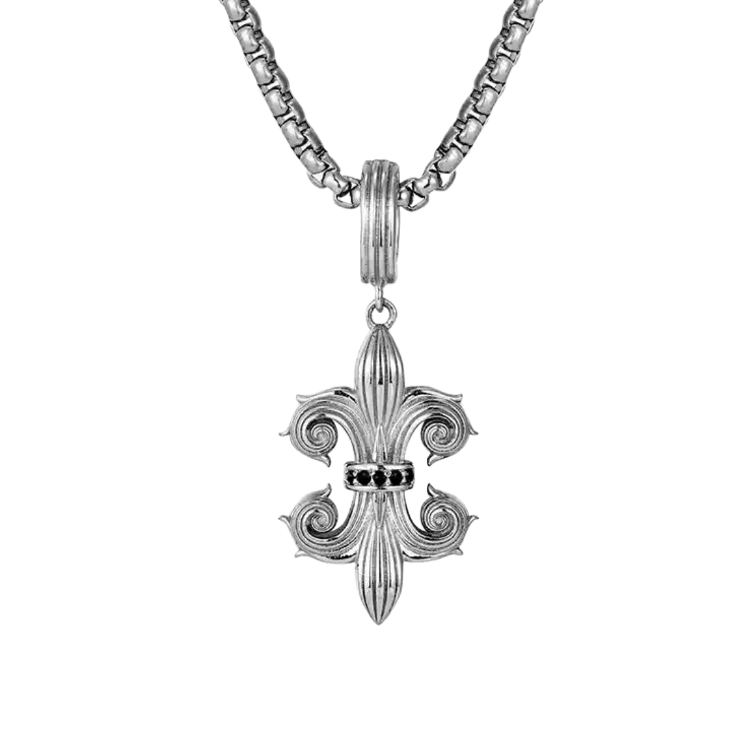 "DARK ROYALTY" BLACK DIAMOND FLEUR-DE-LIS NECKLACE