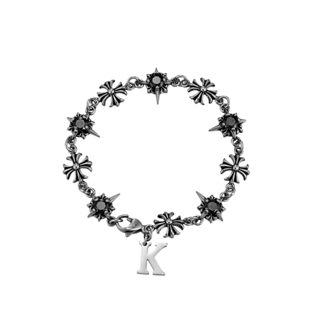 "VEIL" SPIKED BLACK DIAMOND CROSS BRACELET