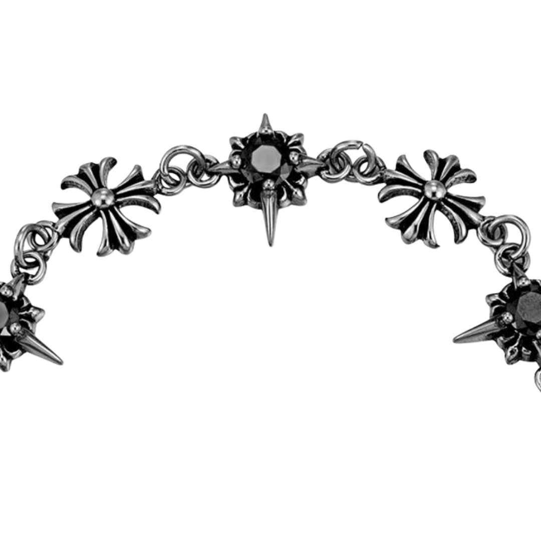 "VEIL" SPIKED BLACK DIAMOND CROSS BRACELET