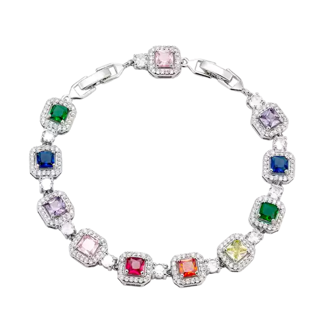 RAINBOW PRINCESS CUT DIAMOND BRACELET