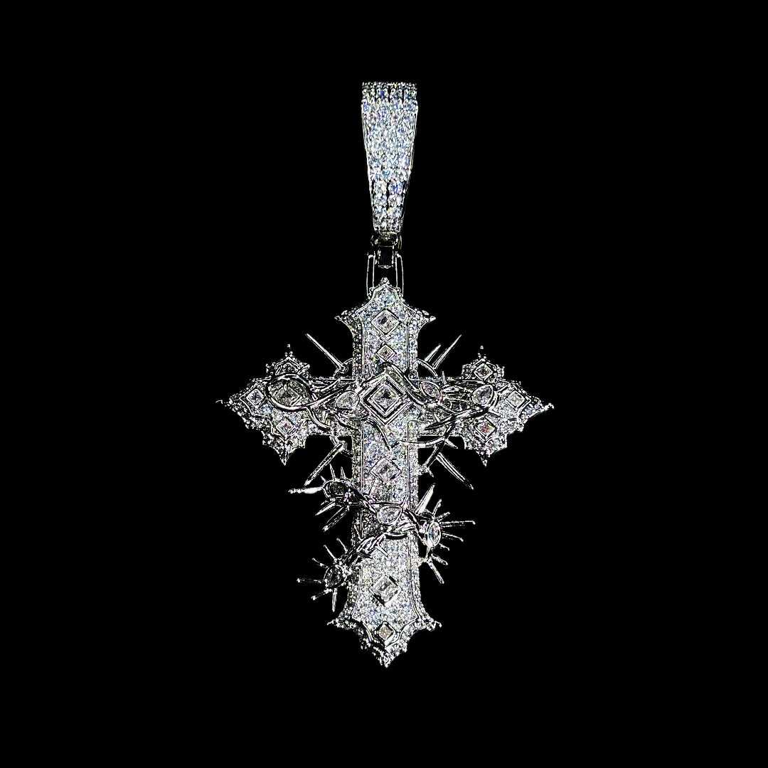 "SAINTS CREED" WHITE GOLD CROSS NECKLACE