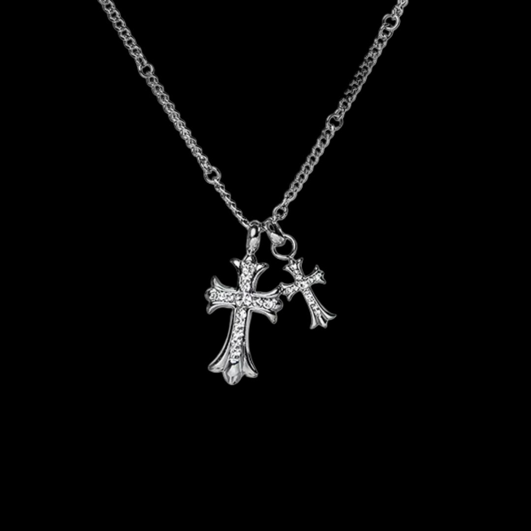 DOUBLE CROSS DIAMOND CUBAN NECKLACE