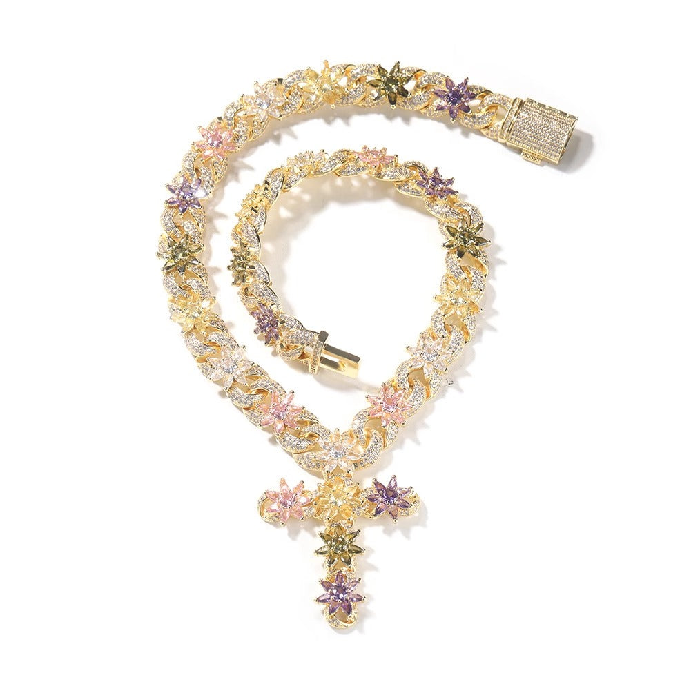 "BLOSSOM" FLOWER CROSS NECKLACE