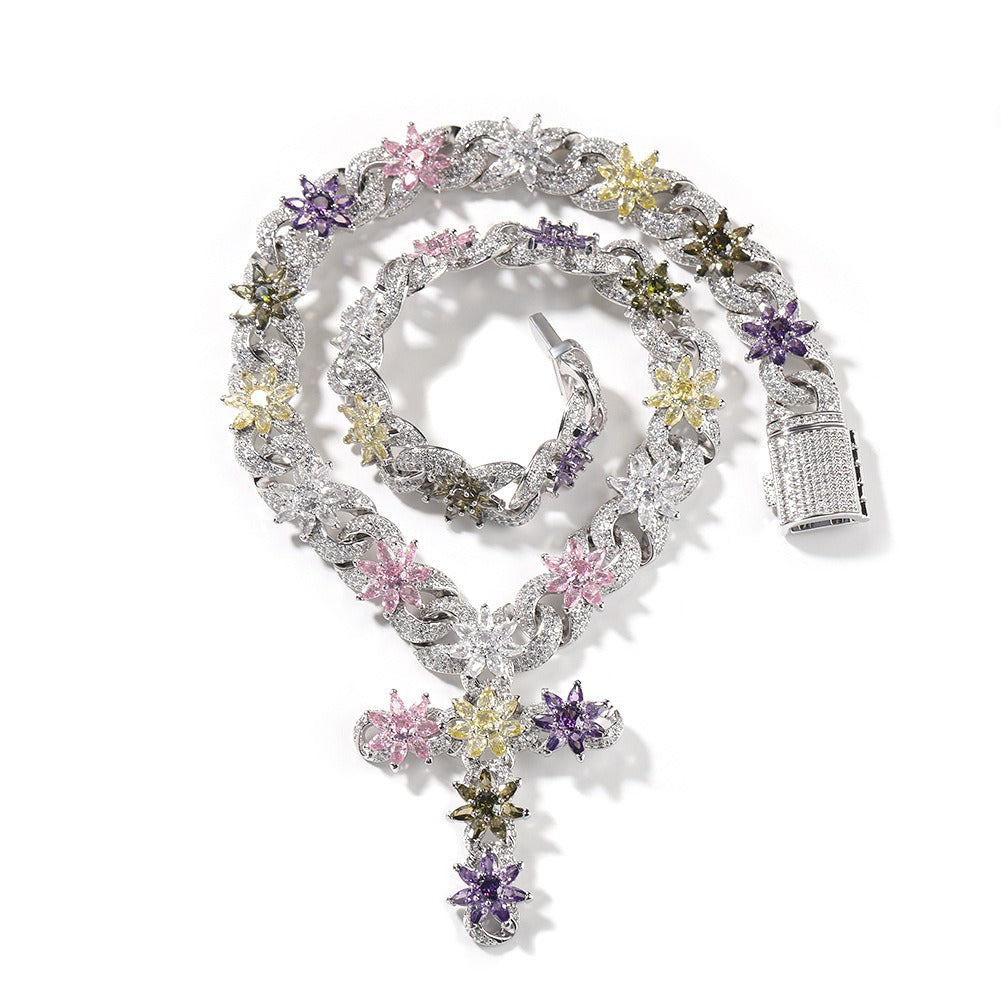 "BLOSSOM" FLOWER CROSS NECKLACE