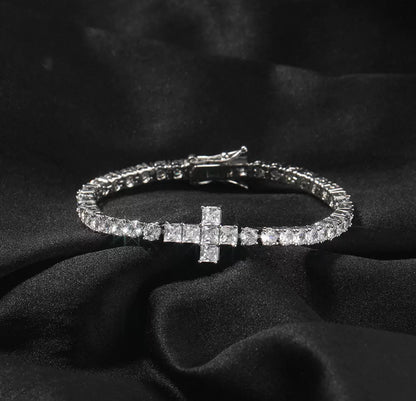 4MM DIAMOND CROSS TENNIS CHAIN BRACELET