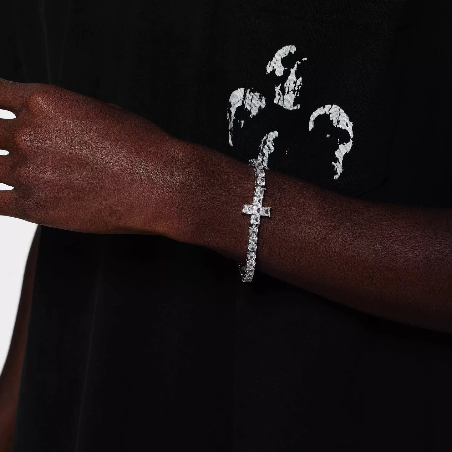 4MM DIAMOND CROSS TENNIS CHAIN BRACELET