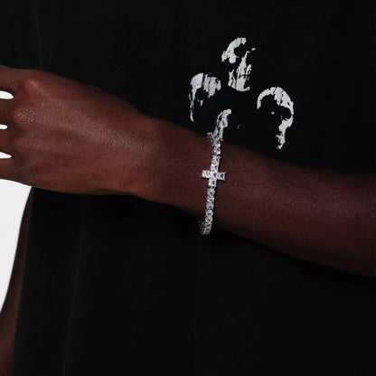 4MM DIAMOND CROSS TENNIS CHAIN BRACELET