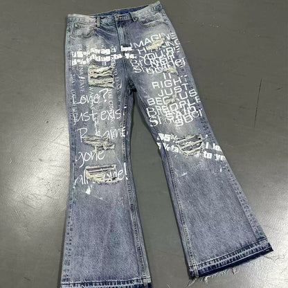 DISTRESSED "POEM" FLARE DENIM
