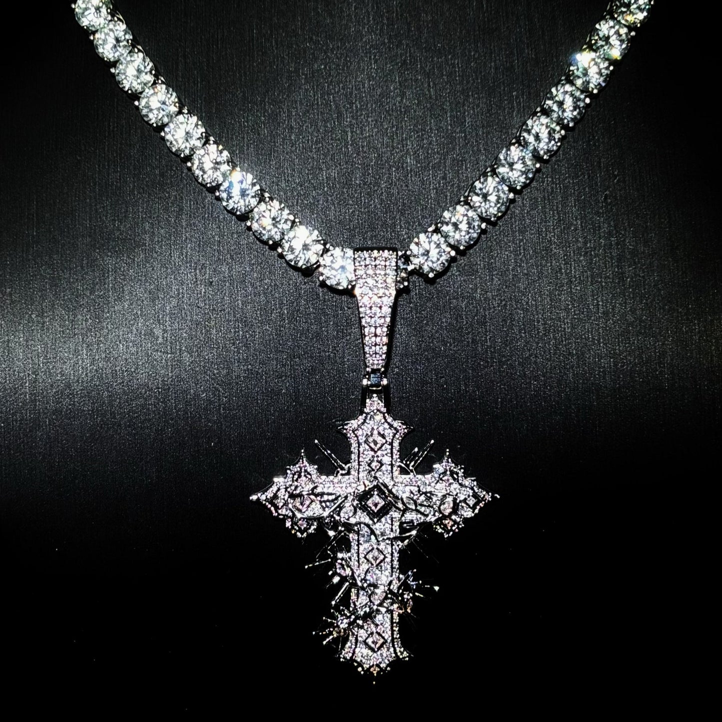 "SAINTS CREED" WHITE GOLD CROSS NECKLACE