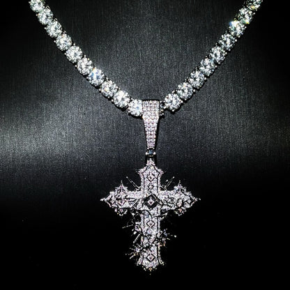 "SAINTS CREED" WHITE GOLD CROSS NECKLACE