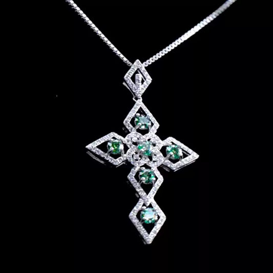 "EMERALD THORN" MOISSANITE SPIKED CROSS NECKLACE