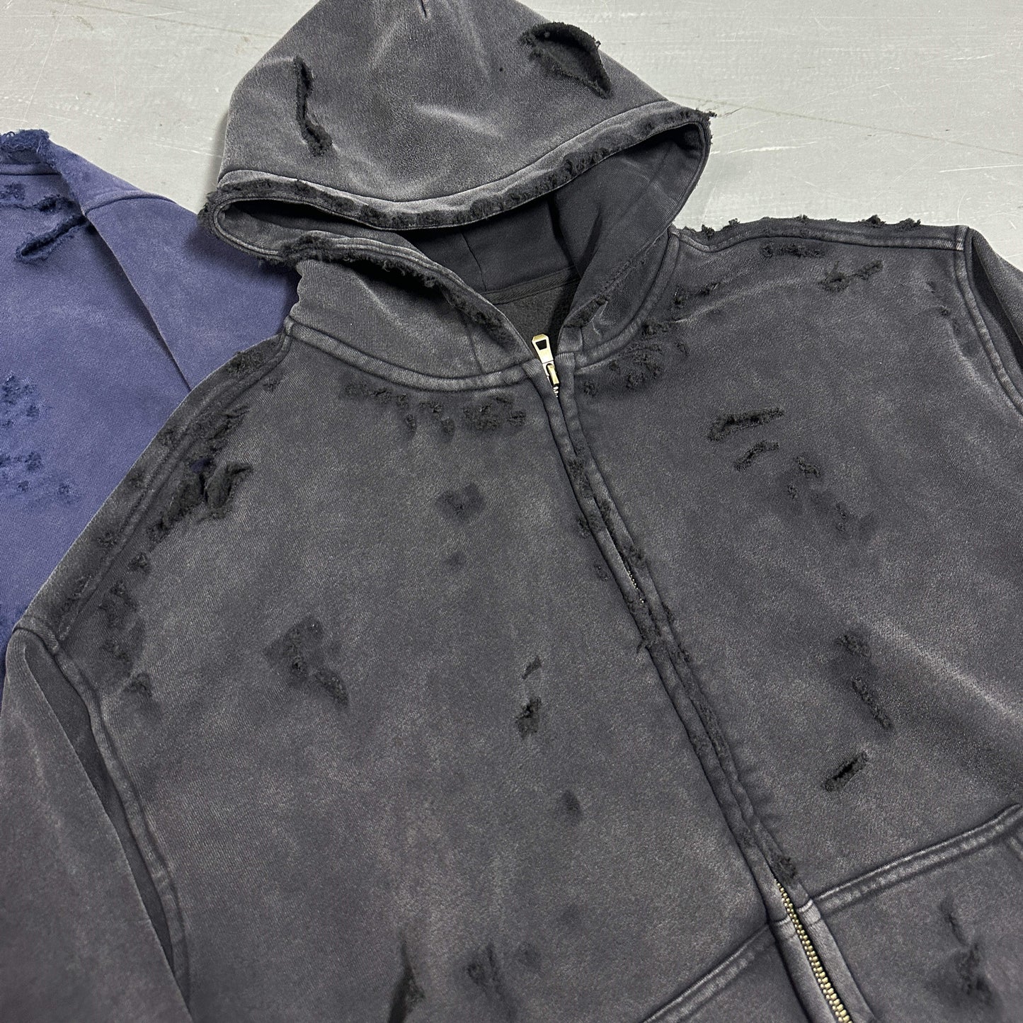 "VOID" DISTRESSED ZIPUP HOODIE