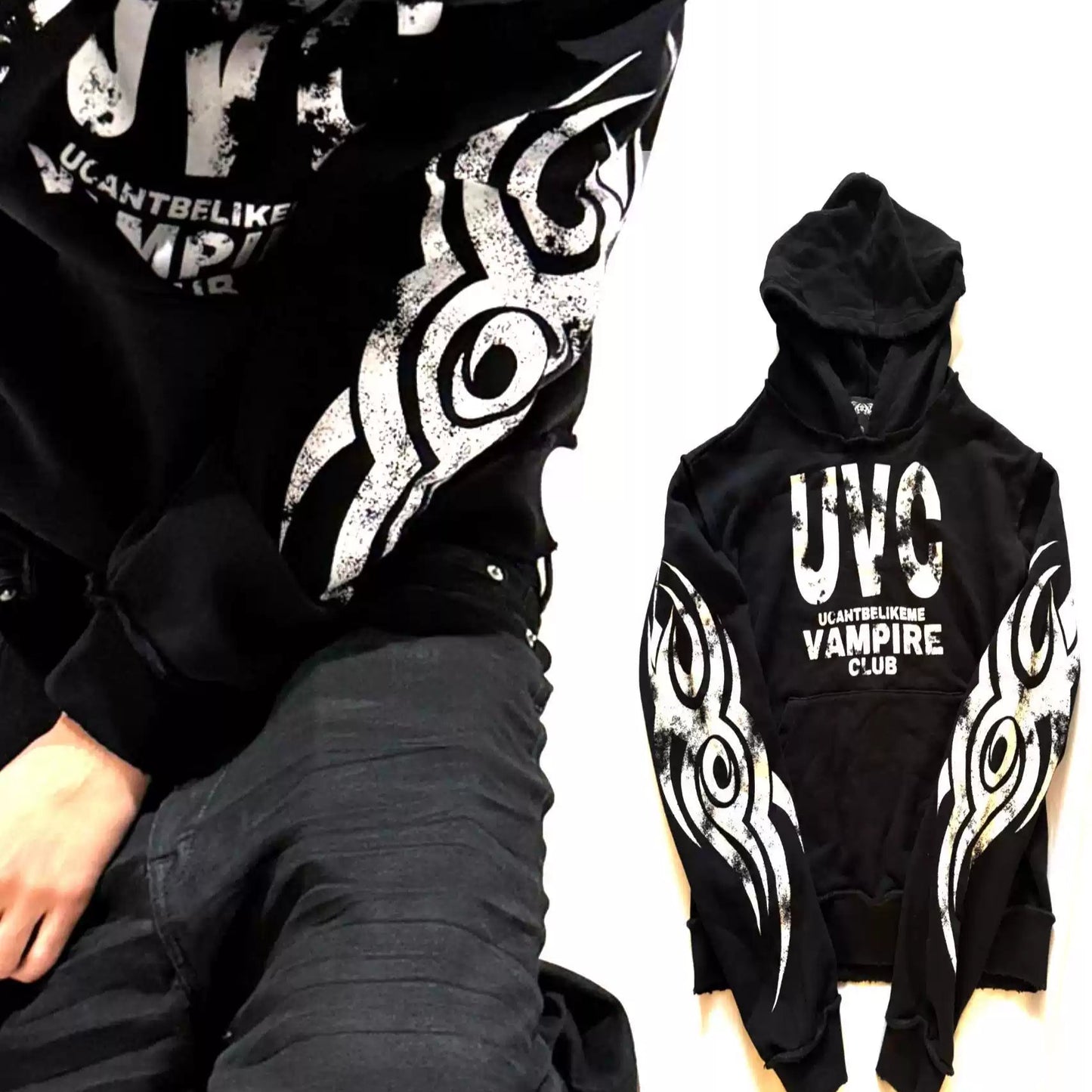 "UVC" VAMPIRE CLUB DISTRESSED HOODIE