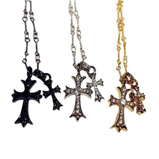 "PHANTOM" WHITE GOLD DOUBLE CROSS NECKLACE