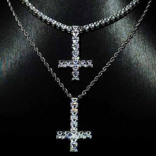 WHITE GOLD ST PETER CROSS NECKLACE