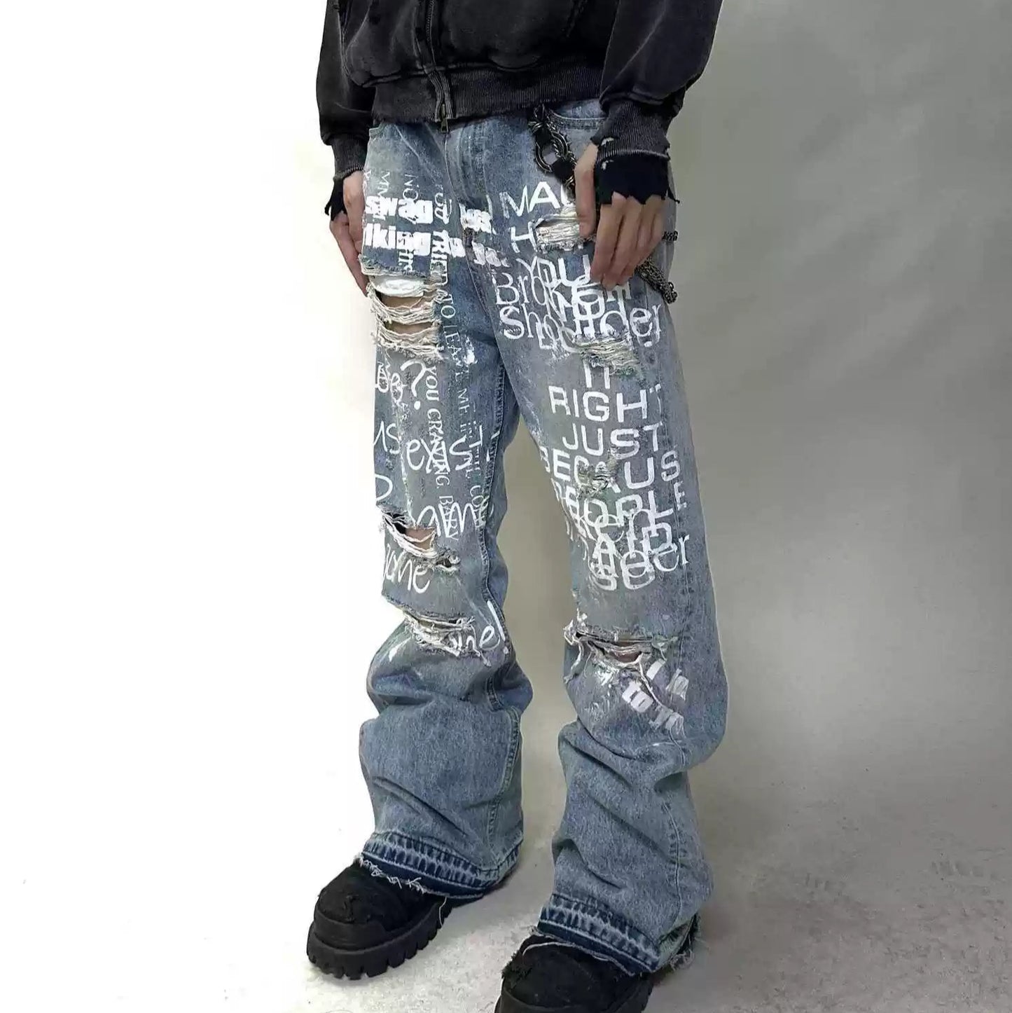 DISTRESSED "POEM" FLARE DENIM