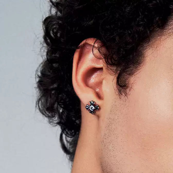 "ONYX" SPIKED DIAMOND CROSS EARRINGS
