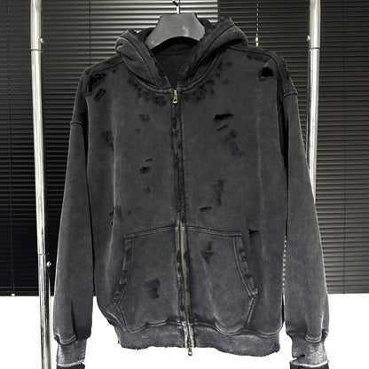 "VOID" DISTRESSED ZIPUP HOODIE