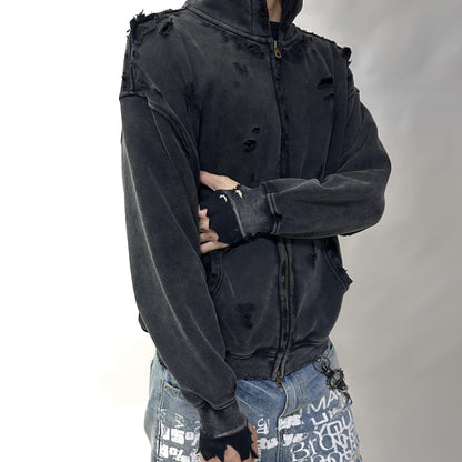 "VOID" DISTRESSED ZIPUP HOODIE