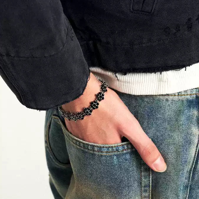 "OBSIDIAN BLOSSOM" BLACK DIAMOND FLOWER BRACELET