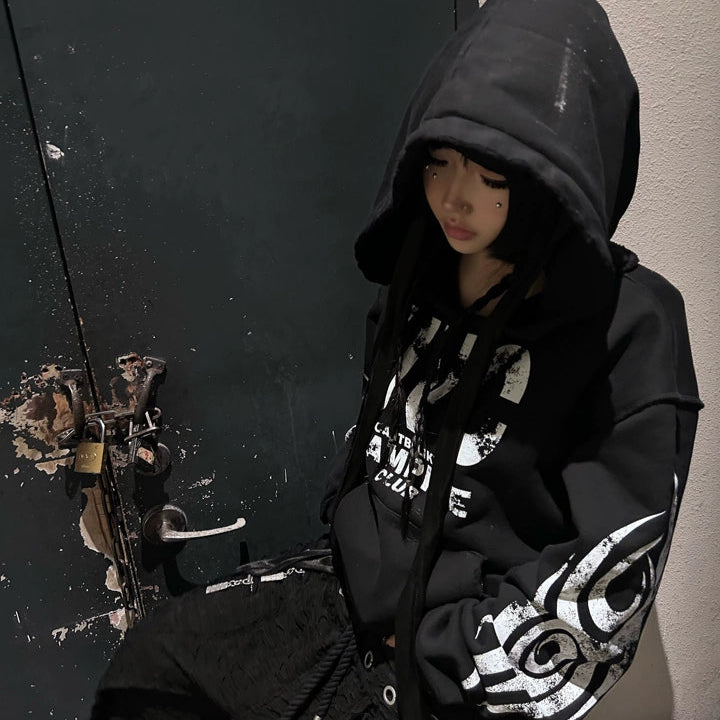 "UVC" VAMPIRE CLUB DISTRESSED HOODIE