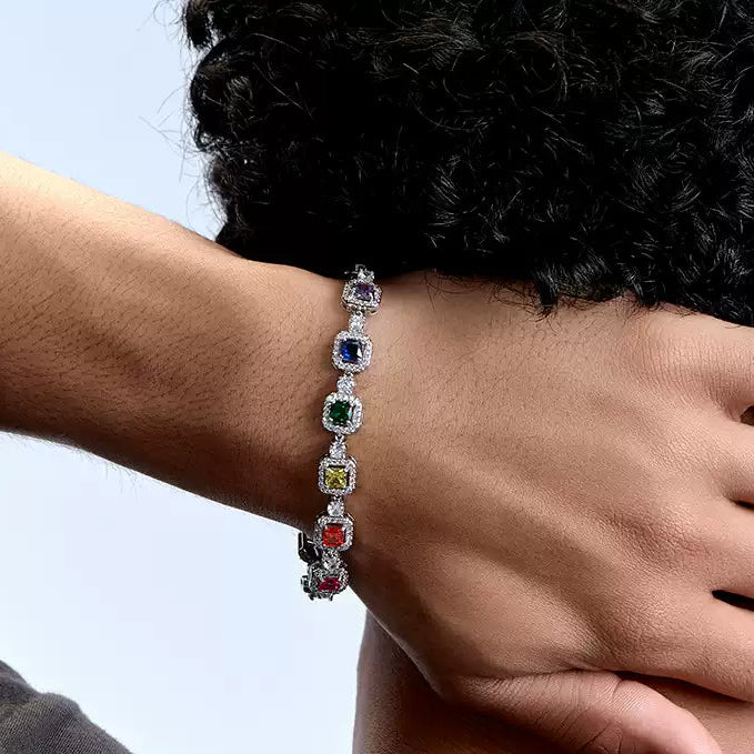 RAINBOW PRINCESS CUT DIAMOND BRACELET