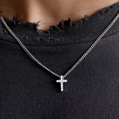 MOISSANITE MICRO DIAMOND CROSS NECKLACE
