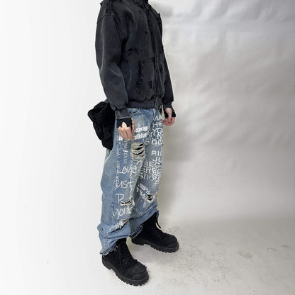 DISTRESSED "POEM" FLARE DENIM
