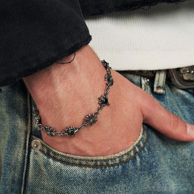 "VEIL" SPIKED BLACK DIAMOND CROSS BRACELET
