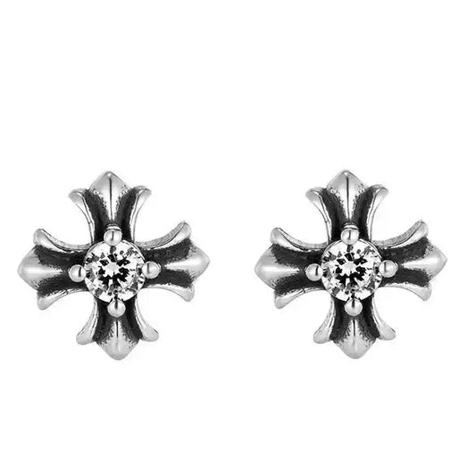 "ONYX" SPIKED DIAMOND CROSS EARRINGS