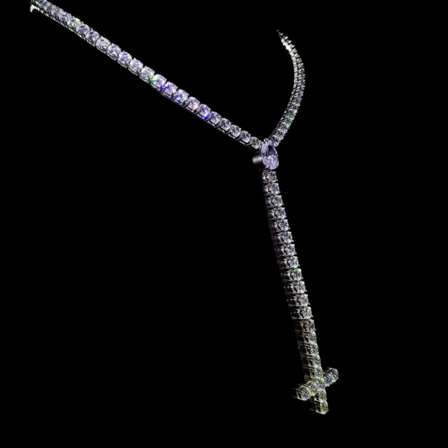 WHITE GOLD ST PETER'S CROSS TENNIS CHAIN ROSARY