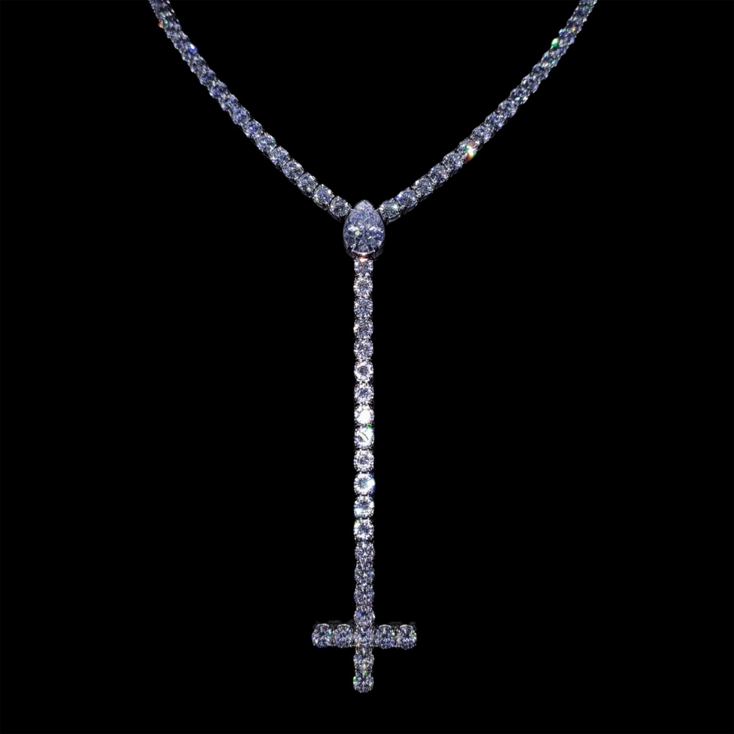 WHITE GOLD ST PETER'S CROSS TENNIS CHAIN ROSARY
