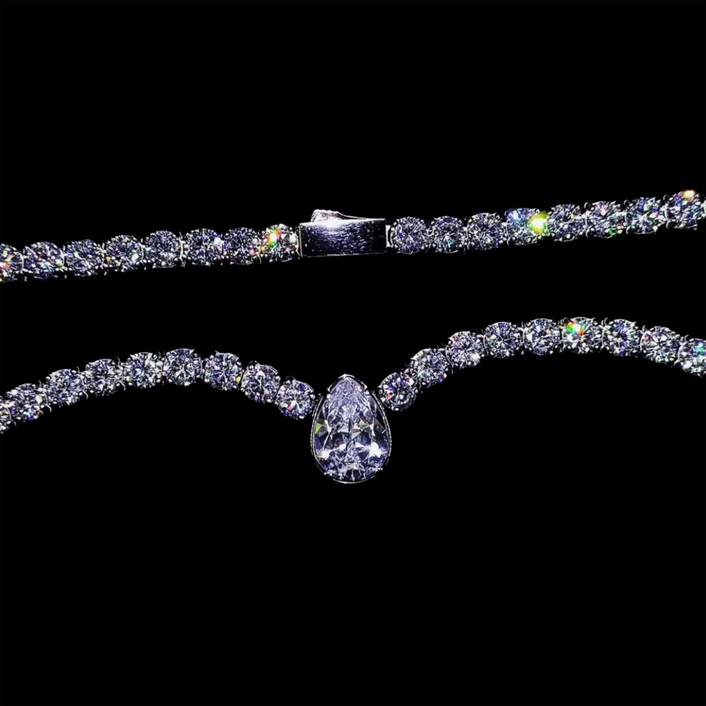 WHITE GOLD TENNIS CHAIN GEMSTONE NECKLACE