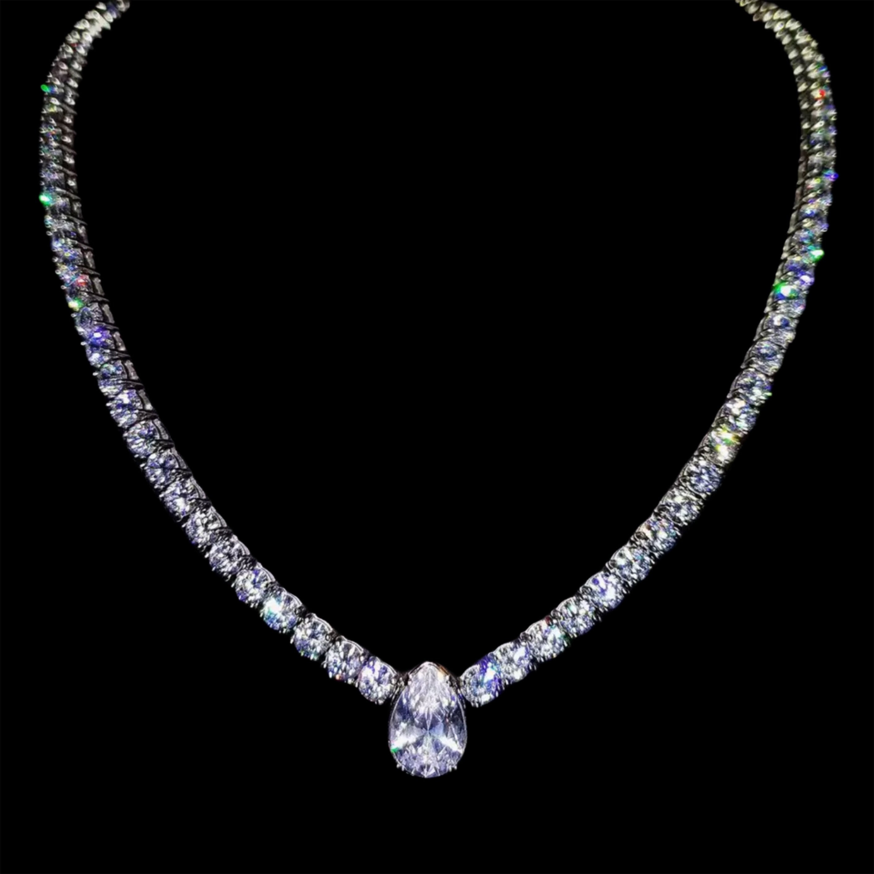 WHITE GOLD TENNIS CHAIN GEMSTONE NECKLACE