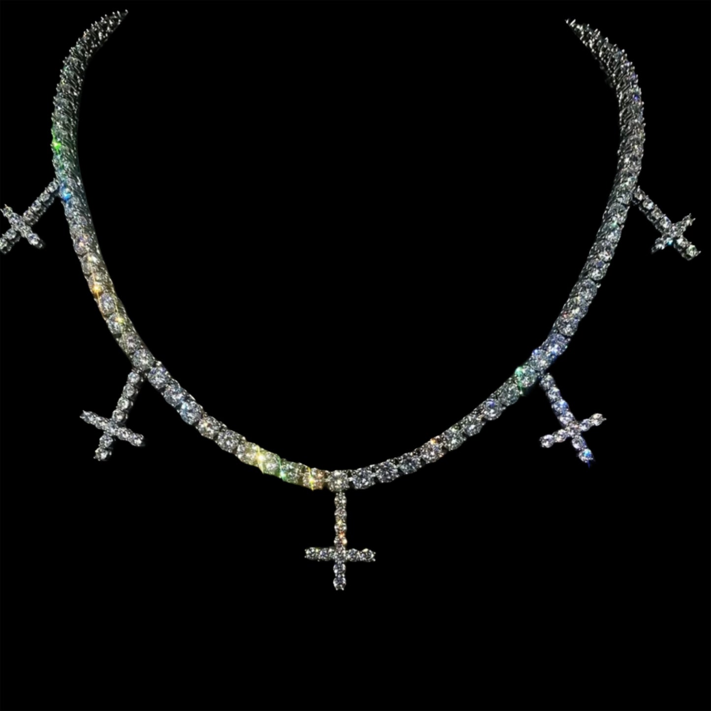 WHITE GOLD ST PETERS CROSS TENNIS CHAIN NECKLACE