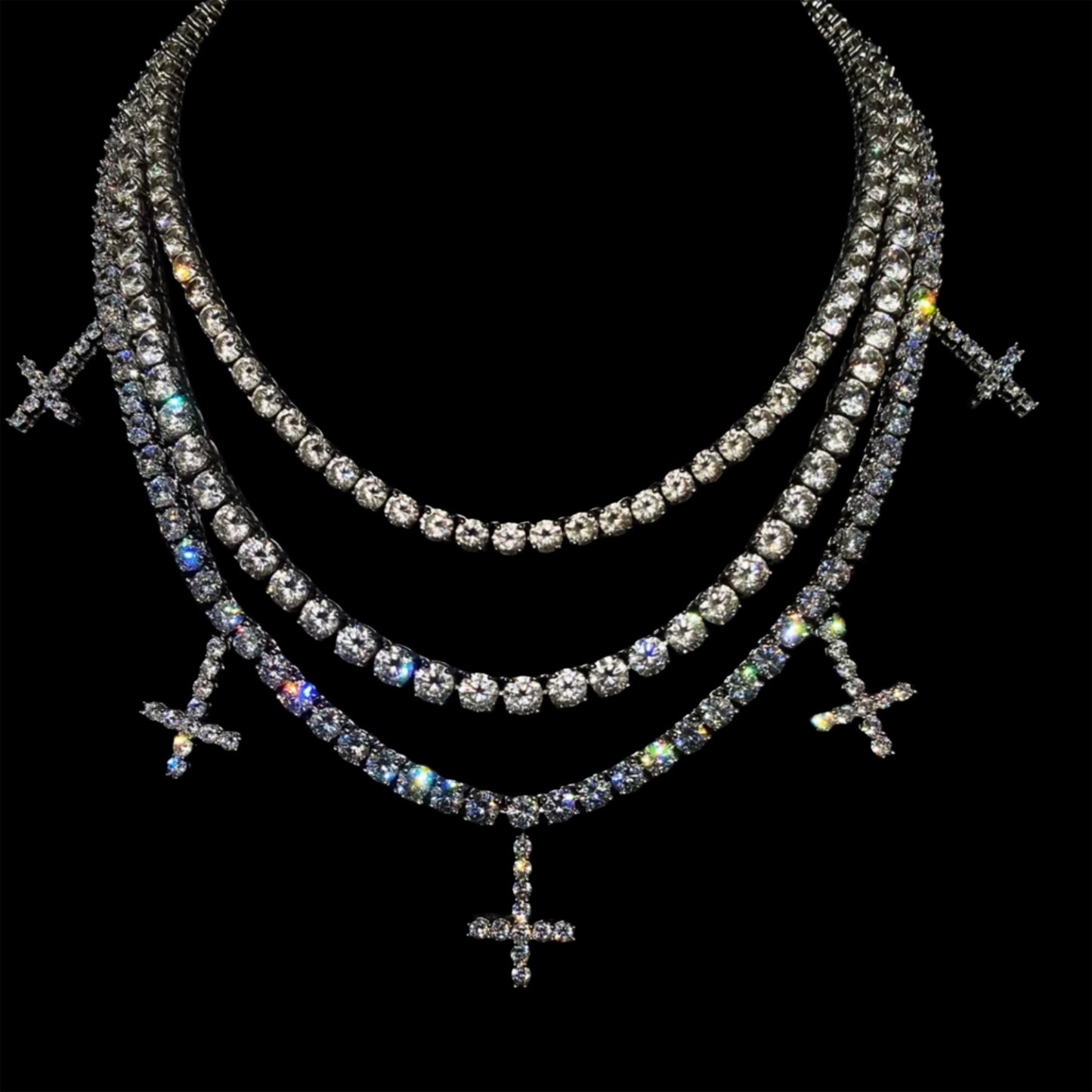 WHITE GOLD ST PETERS CROSS TENNIS CHAIN NECKLACE