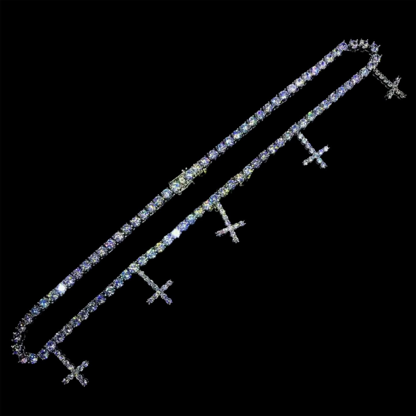 WHITE GOLD ST PETERS CROSS TENNIS CHAIN NECKLACE
