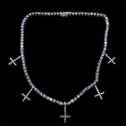 WHITE GOLD ST PETERS CROSS TENNIS CHAIN NECKLACE