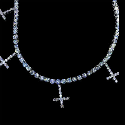 WHITE GOLD ST PETERS CROSS TENNIS CHAIN NECKLACE