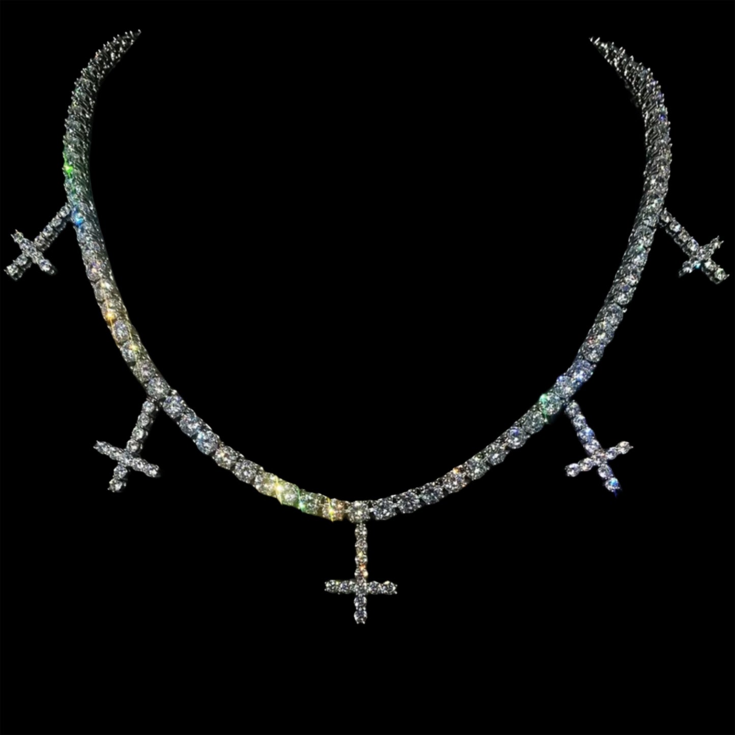 WHITE GOLD ST PETERS CROSS TENNIS CHAIN NECKLACE