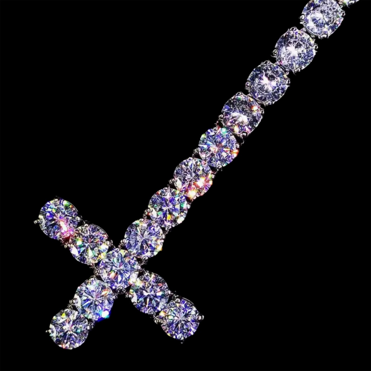 WHITE GOLD ST PETER'S CROSS TENNIS CHAIN ROSARY