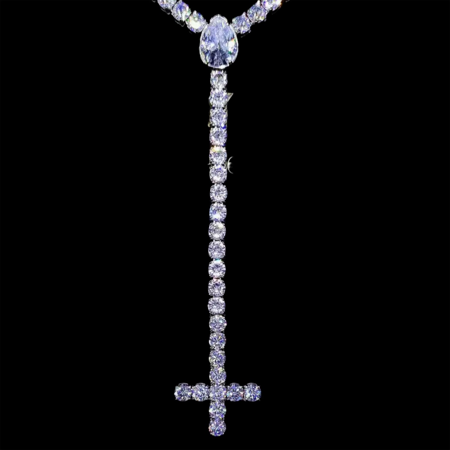 WHITE GOLD ST PETER'S CROSS TENNIS CHAIN ROSARY